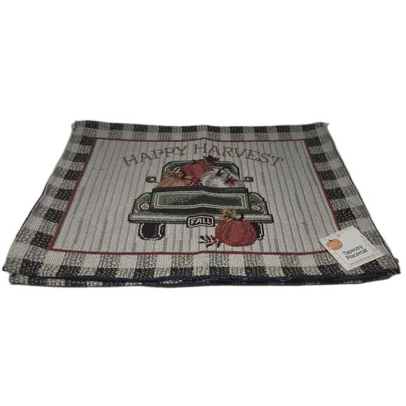 Happy Harvest Tapestry Placemat Fall Truck Pumpkins 13x18 in Thanksgiving-NEW - Picture 1 of 2